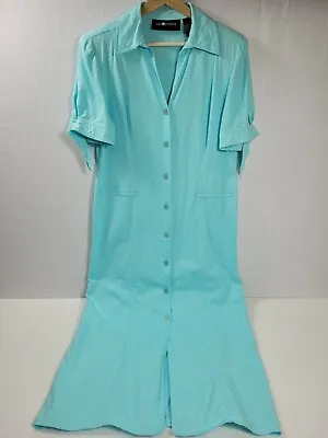 Sag Harbor Women's 12 Dress Maxi Vintage Shoulder Pads Tie Sleeves Linen Blend • $24.26