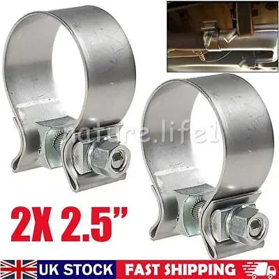 2PCS Exhaust Band Clamp 2.5  Inch 63mm (66-67mm) 304 Stainless Steel Clamp • £15.83