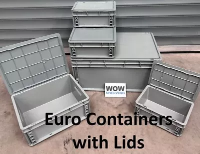 Heavy Duty Plastic Storage Boxes Container Box Euro Stacking Crates WITH LIDS • £7.99