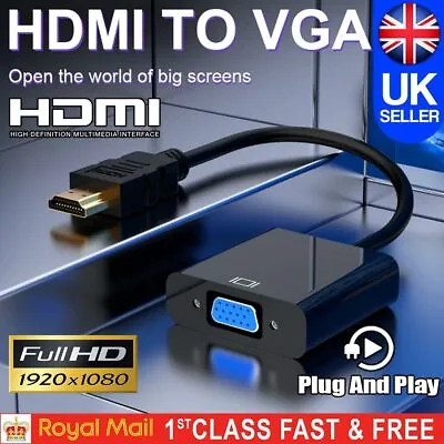 £2.95 • Buy New HDMI INPUT To VGA OUTPUT HDMI To VGA Converter Adapter For PC DVD TV Monitor