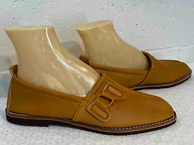 Sz 7 NOS Mens Vtg 70s Slippers Buckle Smoking Mocs Caramel Brown Slip-On Shoe • $39.99