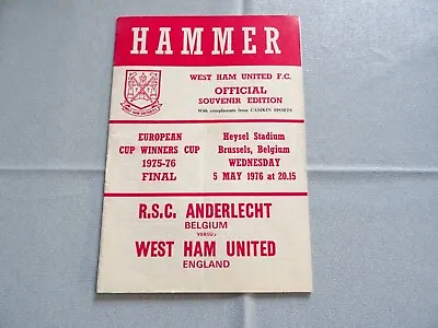 Anderlecht V West Ham ECWC Final May 5th 1976 West Ham Edition Camkin Sports • £15