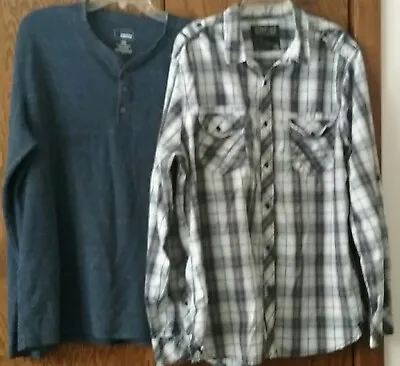 Lot Mens XXL Teal Plaid Button L/S Casual Dress Shirt  Blue Henley Layer Shirt • $24.99