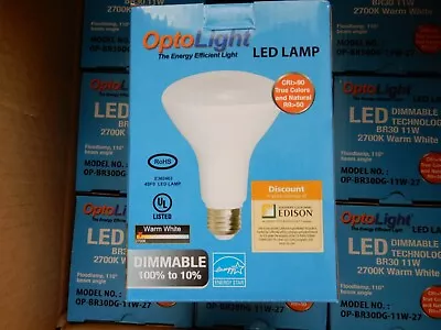 9 Pack OptoLight BR30 11W: LED Dimmable Bulb Warm White 2700K 800 Lumens • $23.99