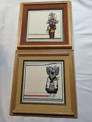 Pair Of Vintage Needlepoint Kachinas Wooden Frames 12  X 12  • $27.95