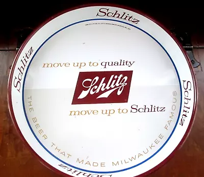 Vtg 50s 'Move Up To QUALITY Move Up To SCHLITZ' Tin Metal Beer Serving Tray • $10