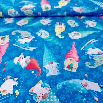 Gnome Wonderland Holiday Cotton Fabric Christmas Ski Hot Chocolate By The Yard  • $9.99