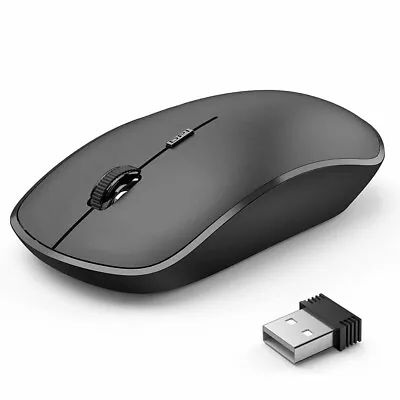 BLACK WIRELESS CORDLESS 2.4GHz MOUSE USB DONGLE OPTICAL SCROLL FOR PC LAPTOP MAC • £6.95