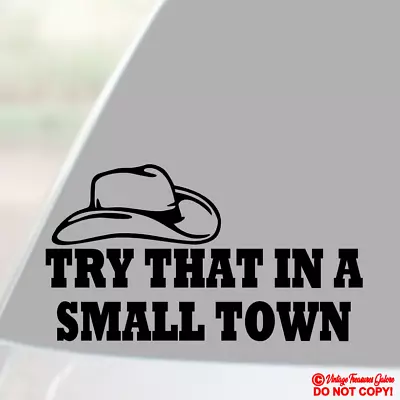 Try That In A Small Town Cowboy Hat - Vinyl Decal Sticker Car Window Bumper Usa • $2.99