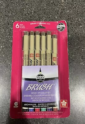 Pigma Brush Tip Color Set 6 Pens - NEW - Archival Ink Bleed Free Quick Drying • $12.75