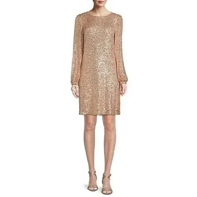 Preston & York Rosa Jewel Neck Long Blouson Sleeve Sequin Dress Gold Long Sleeve • $66.45