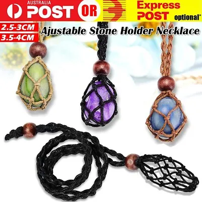 Empty Stone Holder Necklace Crystal Quartz Gemstone Cage Rope Cord Pendant DIY • $3.75