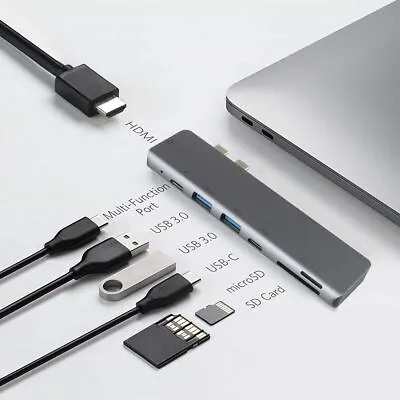 7-in-2 Type C Multiport Hub USB 3.0 4K HDMI Adapter Micro SD Card Slot For Mac • $12.99