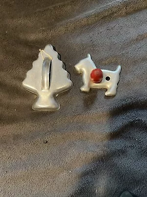 Vintage Cookie Cutters 1 Red Handled Dog And A Metal Christmas Tree. • $5