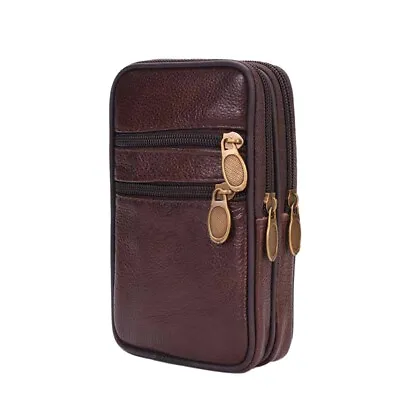 Men Leather Waist Bag Fanny Pack Cell Mobile Phone Case Zipper Belt Wallet Pouch • £8.90