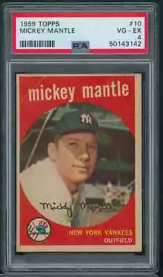 1959 Topps #10 Mickey Mantle New York Yankees HOF PSA 4 VG-EX A9 • $520