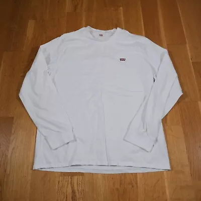 Levi's White Logo T Shirt M L Crew Neck Top Long Sleeve Regular Fit Y2K • £12.99