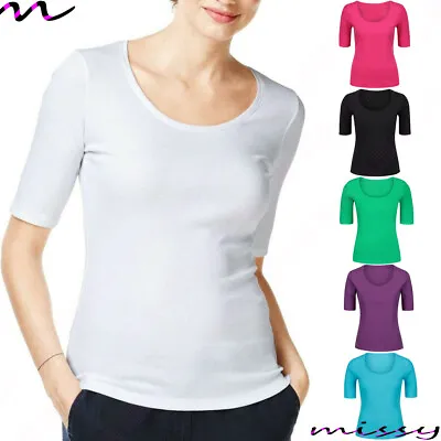 £6.99 • Buy WOMENS Pure Cotton Half Sleeve T-Shirt Top, 100% Cotton,Choose Colour SUMMER TOP