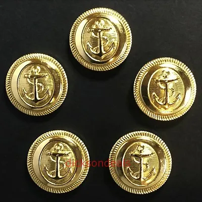 5 Anchor Military Sailor Buttons Gold Colour Metal 15mm 19mm 23mm Sew On Shank  • £3.99