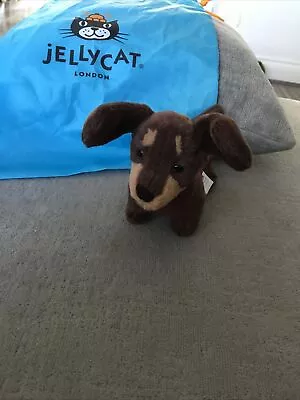JELLYCAT BROWN & TAN OTTO DACHSHUND SAUSAGE DOG SMALL SOFT TOY 8 Bnwot • £15.99