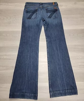 7 Seven For All Mankind Dojo Jeans Womens Size 28 Blue Stitch Low Rise Flared • $69.88