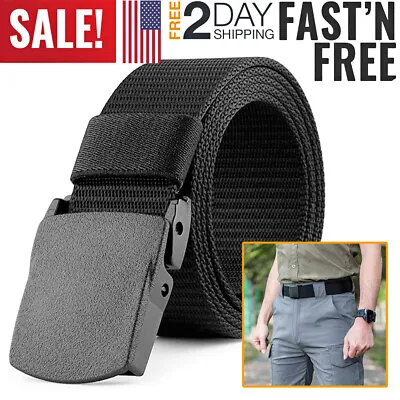 Military Style Nylon Web Belt For Men - Adjustable Plastic Cam Buckle - BLACK • $7.99