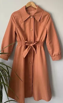VTG Trench Coat Womens Small Belted Cinched Waist Button Up Academia Neutral • $45