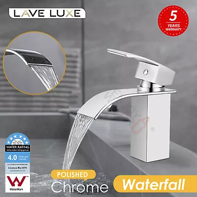 Bathroom Basin Mixer Vanity Faucet Tap Square Waterfall Chrome Black Solid Brass • $69.25