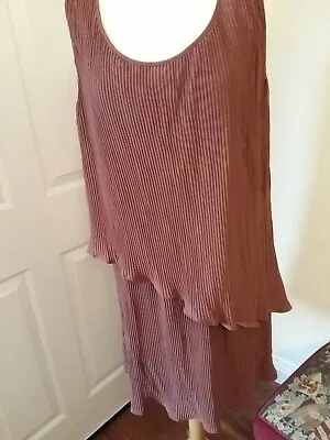 NWT NEXT Smocked Brown Summer Dress With Hem Frill Size 12 Sleeveless Flattering • £12