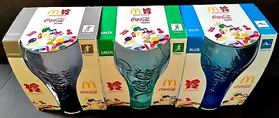 McDONALDS: 2012 LONDON OLYMPICS / COMMEMORATIVE COCA-COLA GLASSES X 3 - LIKE NEW • $22.20