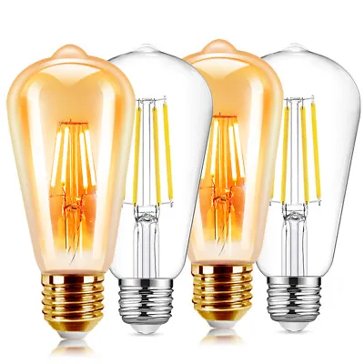 E27 Vintage Filament 6W LED Edison Light Bulb Lamp Decorative ST64 Clear / Amber • £14.99