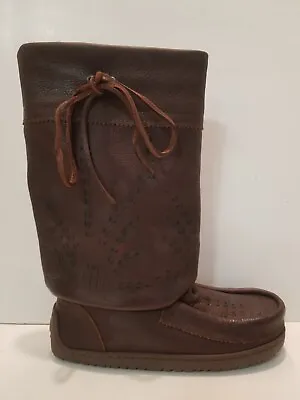 Manitobah Mukluks Gatherer Brown Leather Mid Calf Winter Boots Women's Size 5 • $69.99