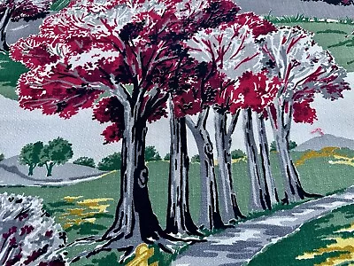 40's Dramatic Pastoral Scenic Streetscape TREES Barkcloth Vintage Fabric PILLOWS • $84