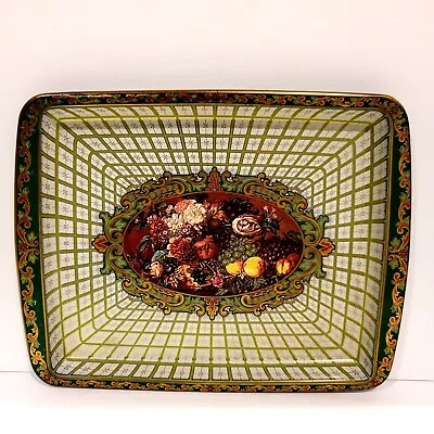 Vintage Daher Decorated Ware Metal Tray MCM Victorian England Flowers Fruit  • $7.61