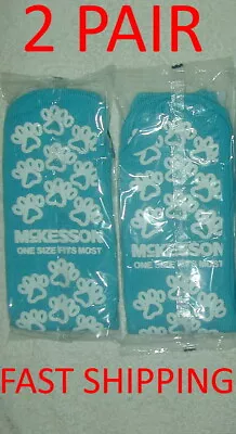 2 Pair McKesson Slipper Hospital Socks One Size Fits Most Teal Above The Ankle • $8.99