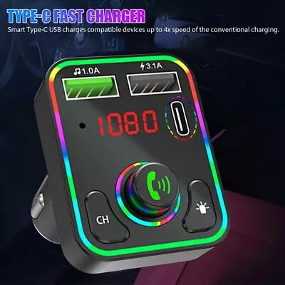 Car USB FM Transmitter Bluetooth Radio MP3 Player Music RGB Light Charger Kit UK • £4.95