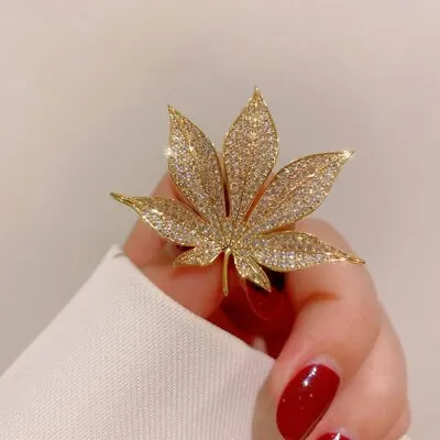 Fashion Maple Leaf Crystal Zircon Brooch Pin Women Wedding Bridal Jewelry Gift • $1.47