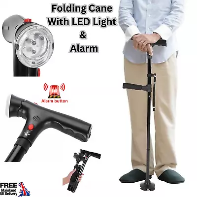 Twin Grip Cane - Premium Folding Fold Up Walking Stick With Light And Alarm - UK • £19.99