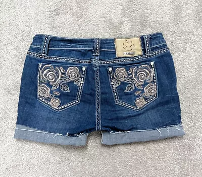 LA Idol Shorts Size 11 Cut Off Denim Blue Jean Shorts Rhinestone Western Cuffed • $24.99