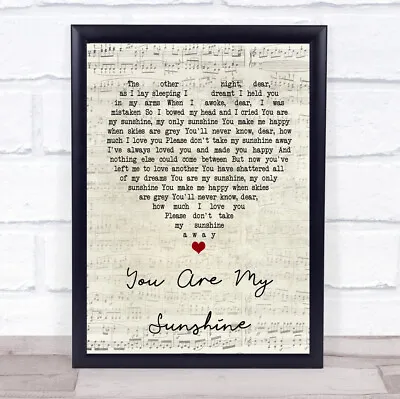 You Are My Sunshine Script Heart Quote Song Lyric Print • £34.95