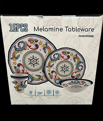16-Piece Melamine Dinner Set Family Picnic Tableware Plates Bowls/Tumbler Set • £44.51
