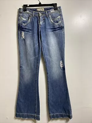 J & COMPANY Women's Distress Multi Pockets Wide Leg Blue Jeans Size 29 • $24.99