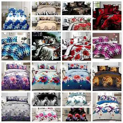 3D Duvet Cover 4Pcs Quilt Cover Bedding Set With Pillow Case And Fitted Sheet • £25.99