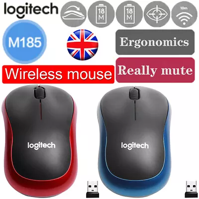 £5.91 • Buy Logitech M185 Wireless Optical Mouse + USB Receiver Fit Compact PC Laptop Mouse