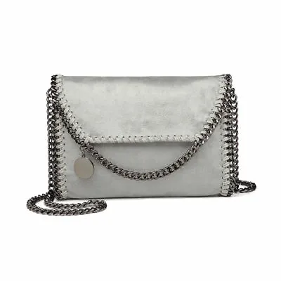 Shoulder Bag Faxu Leather Ladies Folded Handbag Chain Around Handle Clutch Women • £9.59