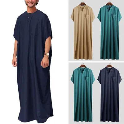 Muslim Men's Islamic Arab Kaftan Dishdasha Maxi Robes Dubai Saudi Jubba Thobe UK • £11.93