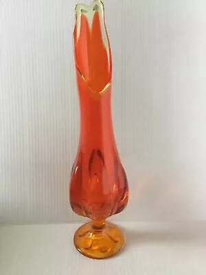 Vintage Retro MCM Viking Swung Glass Pedestal Vase 15” Six Petal Base Persimmon • $74.99