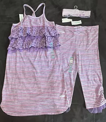 NWT New 3pc NAARTJIE Maxi Dress Capri Headband Sz 9 Purple Delight Stripes • $33.84