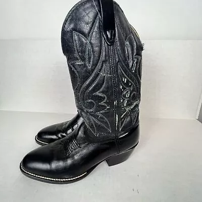 COWBOY Black Leather Hand Made Western Boots Distressed MENS Size 9D • $39.99