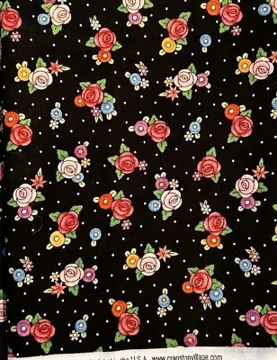 VTG Mary Engelbreit Signature Cabbage Roses Doughnut Flowers On Black BTFQ • $12.99